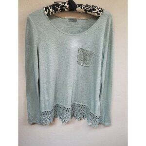 Nina Kendosa Womens Large Top Embroidered Lace Sequin Pullover Cotton Gray Italy